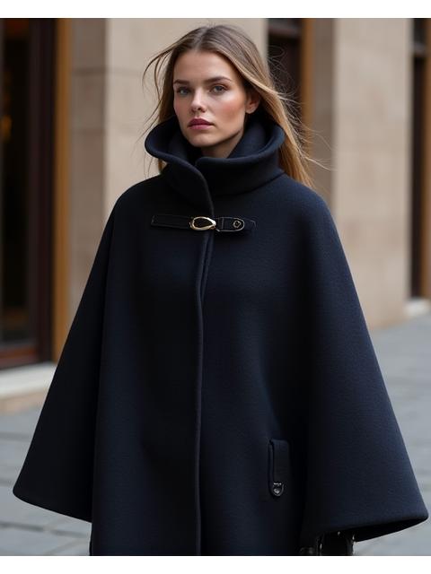 Capa de invierno de lana con cuello alto y cierre